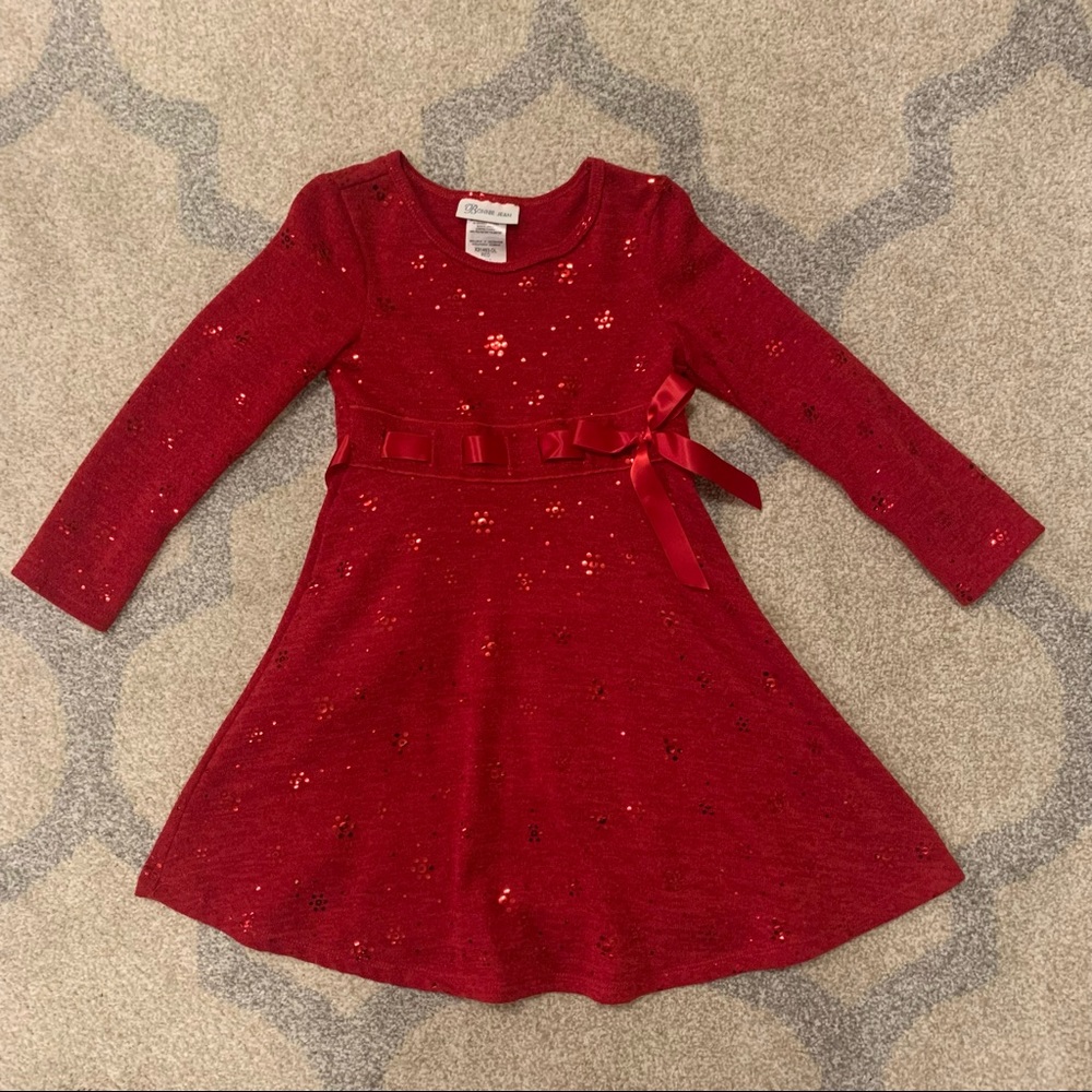 Girl’s Red Long Sleeved Holiday Dress
